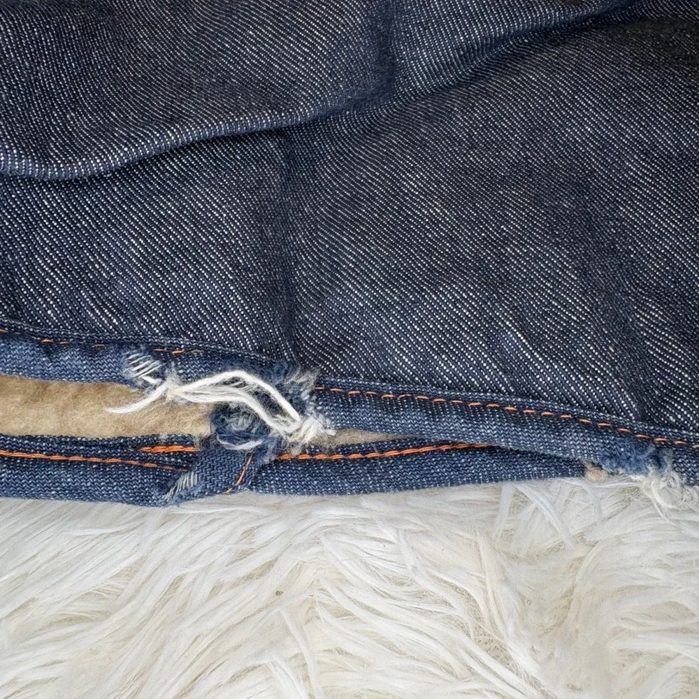 Vintage 70s Roebucks Sears Sherpa Lined Denim Vest Mens XL Snap Front Dark Wash
